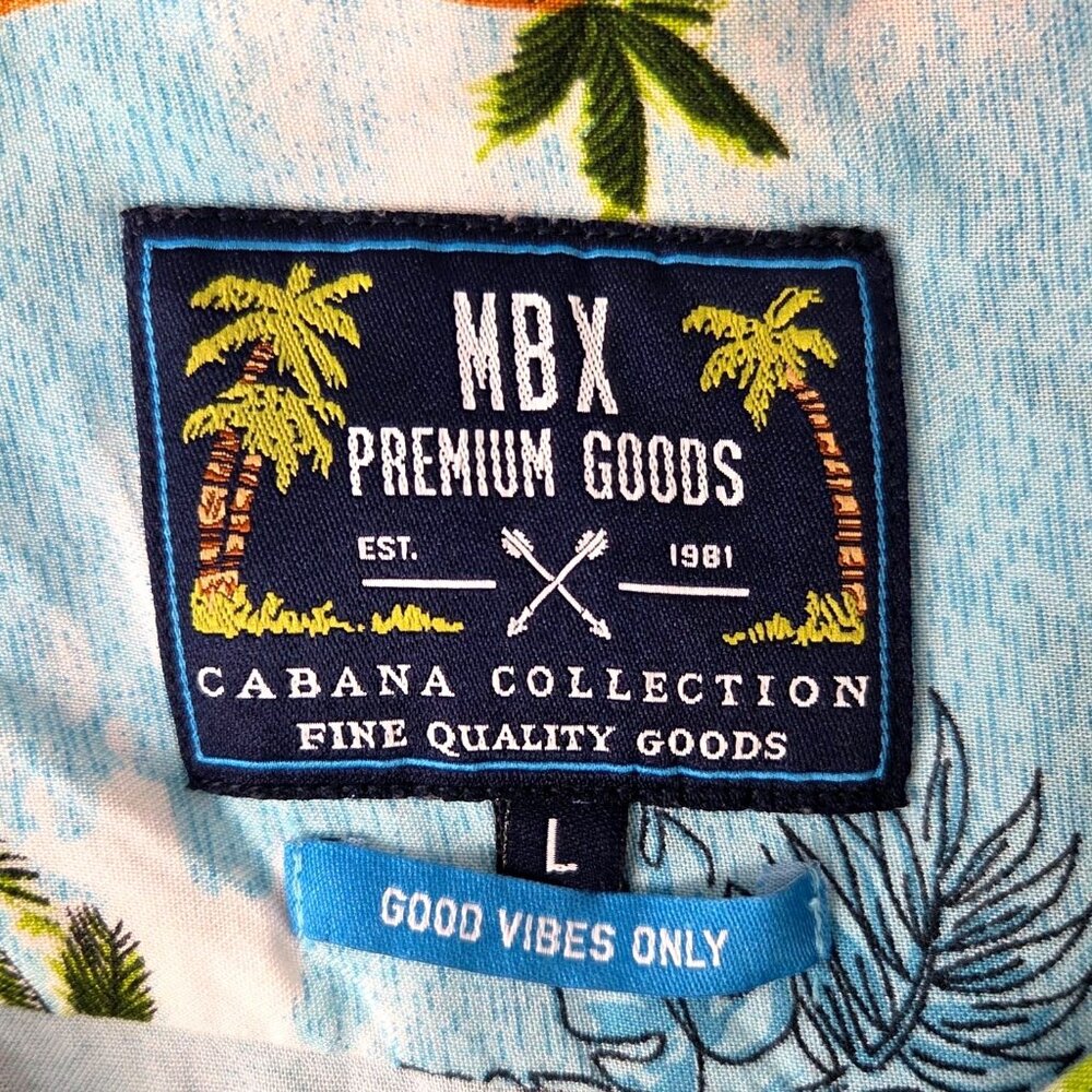 MBX Cabana Collection Blue Tropical Hawaiian Palm Tree Print Button Up Shirt L - Picture 6 of 6